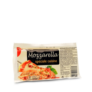Mozzarella speciale cuisine 18% de matieres grasses, a base de lait de vache pasteurise