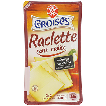 Fromage raclette Les Croises Sans croute 28%mg 400g