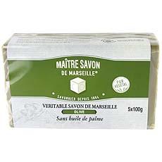 Savon de Marseille a l'huile d'olive sans huile de palme MAITRE SAVON DE MARSEILLE, 5x100g