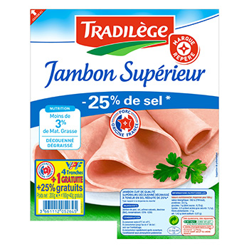 Jambon cuit superieur Tradilege 3% mat. sel reduit 4tr VBF