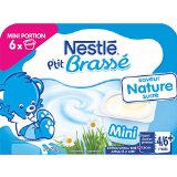 Nestlé Bébé P'tit Brasse Laitage Mini Nature Sucré dès 4 mois 6 x 60 g - (48 pots)