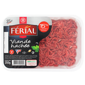 Viande bovine Ferial hachee VBF origine france 15%mg 350g