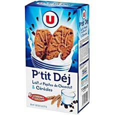Biscuits P'tit Dej au lait, pepites de chocolat et cereales U, 410g