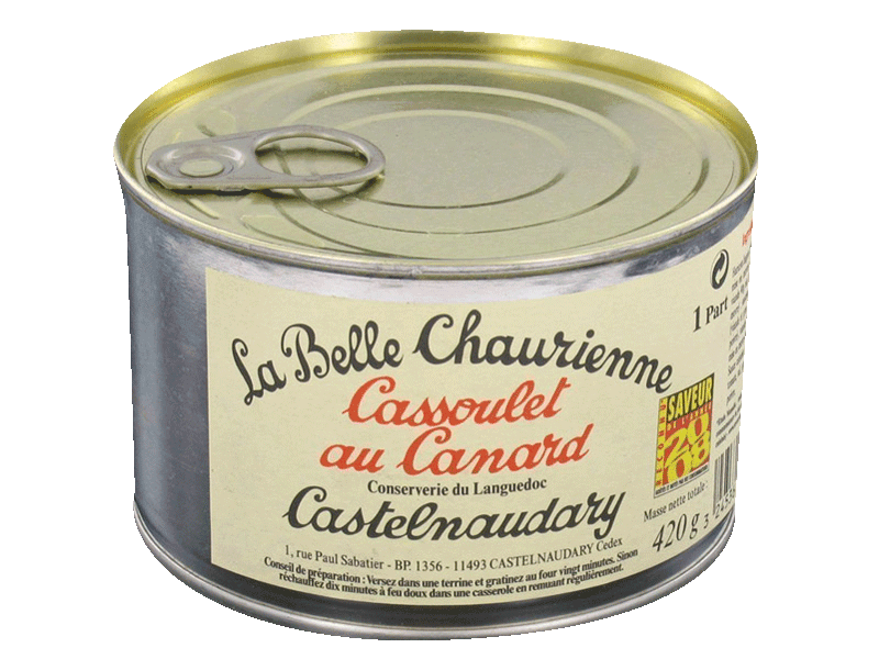 La belle Chaurienne, Cassoulet au canard, conserverie du Languedoc, Castelnaudary, la boite de 420g