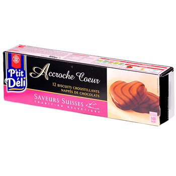 Biscuits croustillants nappes de chocolats accroche coeur - 100 g P'TIT DELI