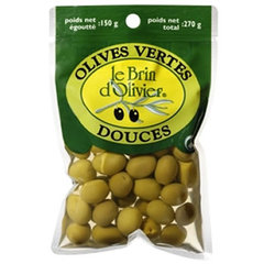 Olives vertes douces LE BRIN D'OLIVIER, 150g