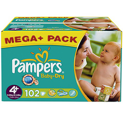 Couches Pampers Baby Dry T4 + 9-20kg x102 Budget box