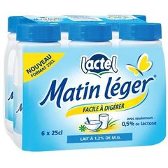 Lait UHT matin leger Lactel 1,2% ten.reduite lactose 6x25cl