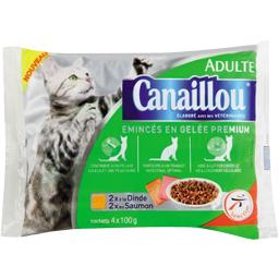 Canaillou, Eminces en gelee pour chat adulte, dinde et saumon, les 4 sachets de 100g