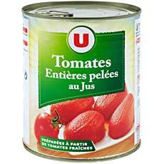 Tomates entieres pelees au jus U, 476g