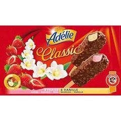 Adelie, Glaces 6 fraises/6 vanille enrobees chocolat, les 12 glaces de 60ml