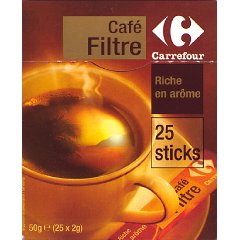 Sticks de cafe filtre soluble, arome riche