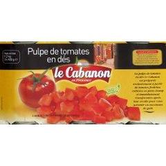 Le Cabanon, Pulpe de tomates en dés, à base de tomates fraîches sélectionnées, 3 x 400g,1,2Kg