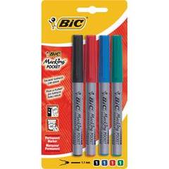 Marqueurs permanents Pocket BIC, 4 unites, coloris assortis noir, bleu, rouge et vert