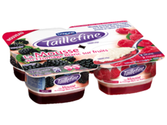 Mousse au fromage blanc sur fruits framboise mure TAILLEFINE, 0%MG, 4x115g