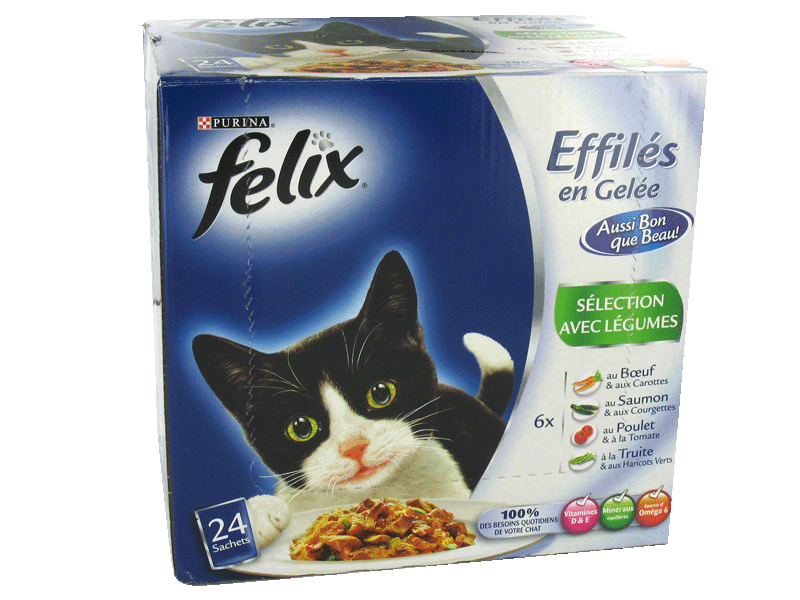 Felix, Effiles en gelee, 6 varietes d'aliments pour chat, la boite de 24 sachets - 2400g