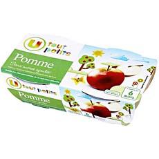 Petis pots de fruits pomme U TOUT PETITS, des 6 mois, 2x120g