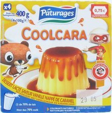 Coolcara, dessert lacte saveur vanille nappe de caramel, les 4 pots de 100g