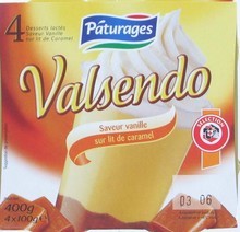 Valsendo, dessert lacte saveur vanille sur lit de caramel, 4 x 100g, 400g