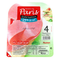 Jambon de Paris sans couenne - 4 tranches - 25% de sel