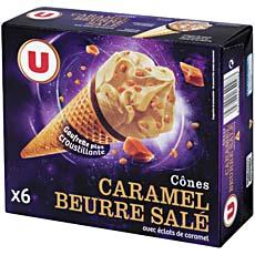 Cones glaces caramel au beurre sale U, 6x110ml