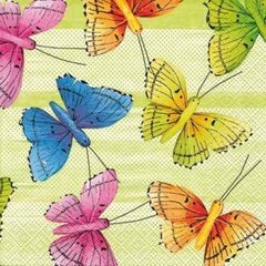 20 Serviettes en papier Papillons, 3 plis, 33x33cm, vert clair