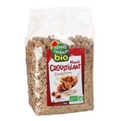 Terres et Cereales Bio, Muesli croustillant tradition, melange de cereales issu de l'agriculture BIO, le paquet de 1 kg