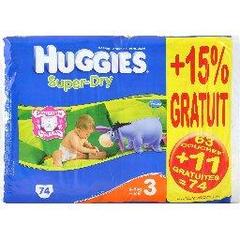 Couches Super Dry HUGGIES, taille 3, 5 a 9kg, 63 unites