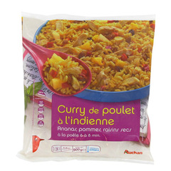 Curry de poulet a l'indienne Ananas, pommes, raisins secs. ?Pret en 6-8 min.