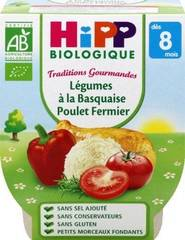 Hipp Biologique Traditions Gourmandes Légumes Basquaise Poulet Fermier dès 8 mois - 8 bols de 190 g