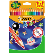Bic, Kids - Crayons de couleur sans bois Ecolutions Evolution, les 14 + 4 crayons