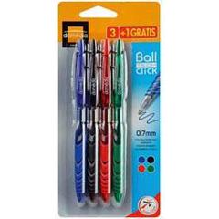 Domedia Creative, Stylo bille retractable BallTech Click 0,7mm, coloris assortis, les 3 stylos