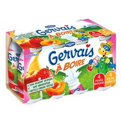 Gervais yaourt a boire sucres aux fruits: fraise banane peche abricot 8 x 100g