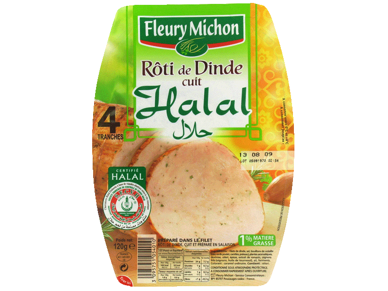 Fleury Michon, Roti de dinde cuit halal, la barquette de 4 tranches - 120g