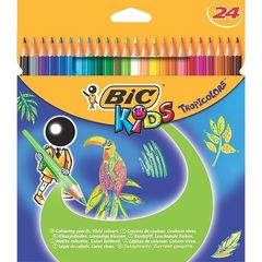 Crayons de couleur Tropicolors BIC Kids, 24 unites, coloris vifs assortis