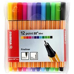 Mini stylo feutre Point 88 STABILO, 12 unites, coloris assortis