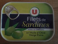 Filets de sardines a l'huile d'olive vierge extra U, boite de 70g