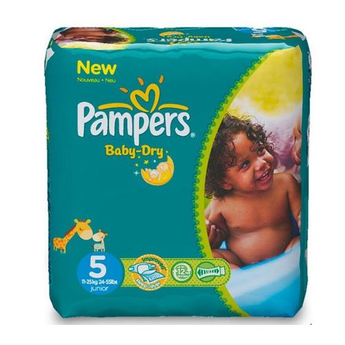 Pampers - Baby Dry - Couches Taille 5 (11-23 kg/Junior) - Pack Économique 1 Mois de Consommation (x144 Couches)
