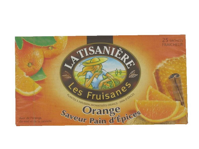 Les Fruisanes - Plantes a infusion aromatisees Orange - Pain d'epices - 25 sachets Avec de l'orange, du miel et de la cannelle.