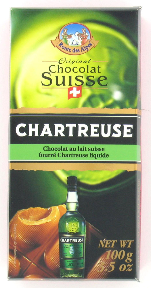 Chocolat Suisse : Tablette de Chocolat au Lait fourre Chartreuse