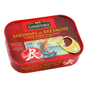 Sardines de Bretagne Label Rouge a l'huile d'olive CONNETABLE, 135g