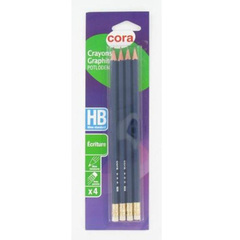 Cora 4 crayons graphite HB bout gomme
