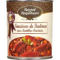 Raynal et Roquelaure, Saucisses de Toulouse aux lentilles cuisinees, la boite de 840g