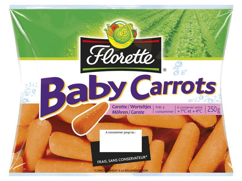 Baby carottes - 2/3 PERSONNES De belles baby carottes a la saveur sucree, croquantes et juteuses a la fois.Accompagnees d'une sauce crudite, les Baby Carottes sont ideales en aperitif!
