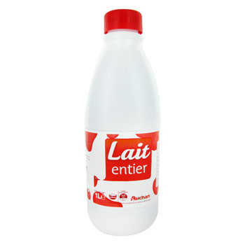 Auchan lait entier U.H.T. bouteille 1l