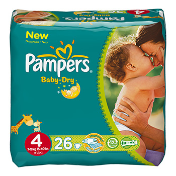 Pampers, Couches baby-dry, taille 4 : 7-18 kg, le paquet de 26