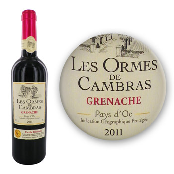 Vin rouge de Pays d'Oc IGP Grenache LES ORMES DE CAMBRAS, 75cl