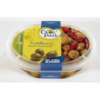 Olives vertes au piment, persil et curry CROC'FRAIS, 250g