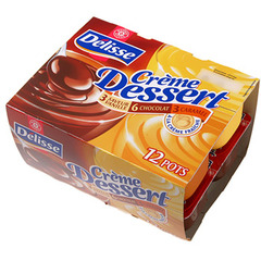 Delisse creme dessert panache 3 parfums: vanille, caramel, chocolat 12 x 125gr