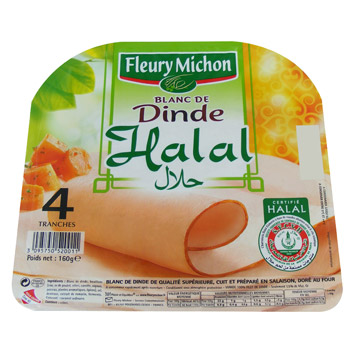 Fleury Michon, Blanc de dinde, certifie Halal, les 4 tranches - 160g